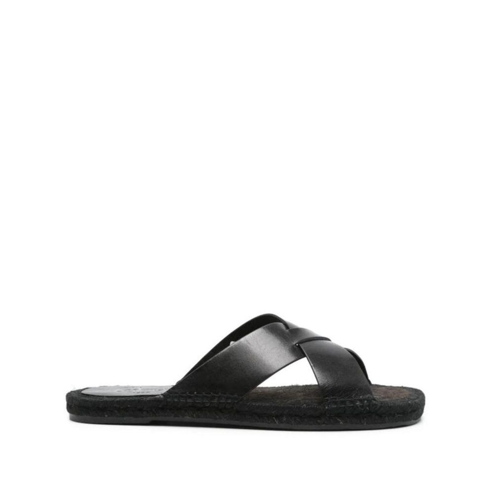CASTANER Men's Leather Cross-Strap Espadrille Sandals Men NEGRO